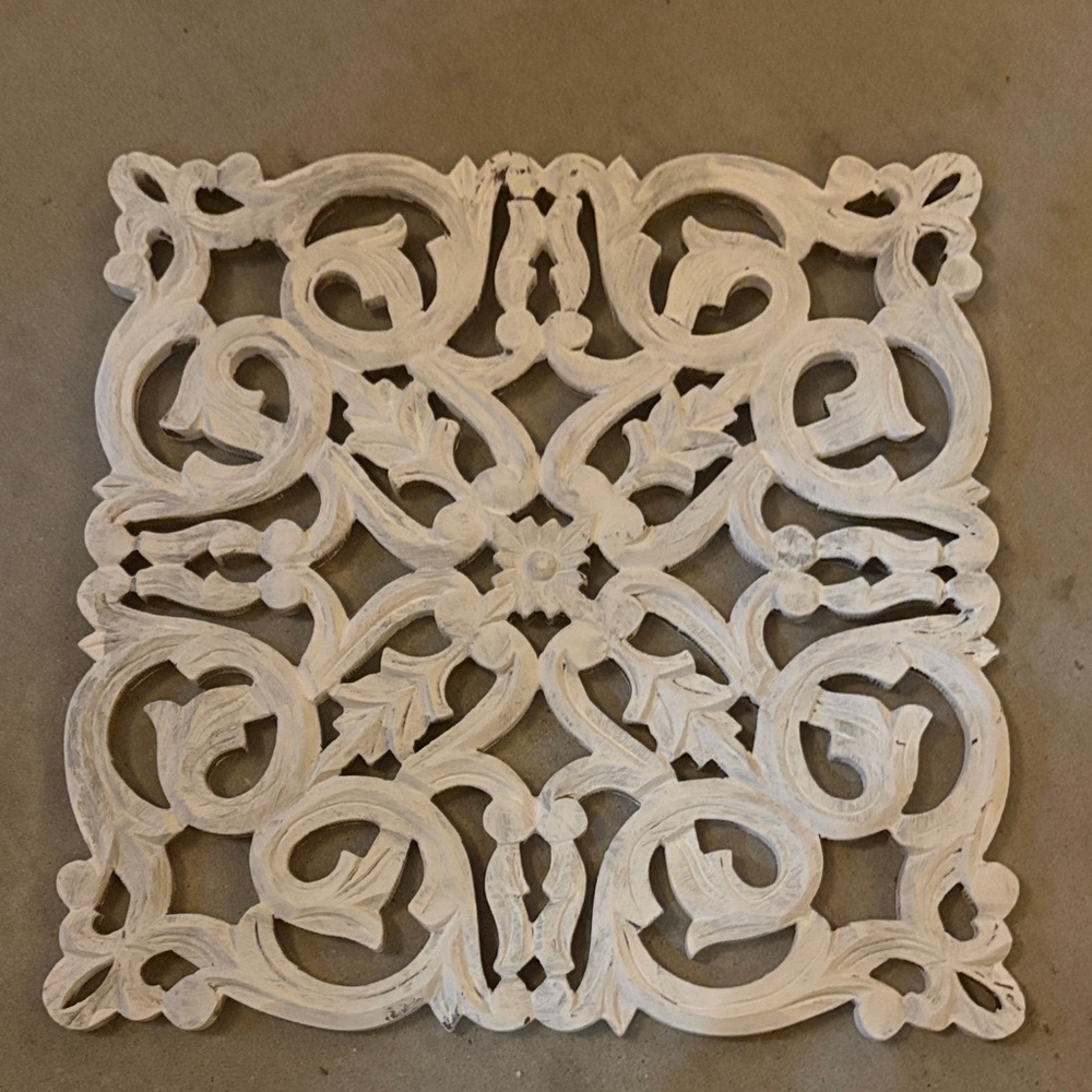 Handcrafted Ornate White Wall Panel - Decorative Home  about 16” by 16”
